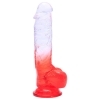 Sunfo - realistické dildo s přísavkou a varlaty (21 cm, průhledně červené)