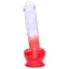 Sunfo - realistické dildo s přísavkou a varlaty (21 cm, průhledně červené)