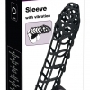 Black Velvets Penis Sleeve - mřížkovaný, vibrační návlek na penis (černý)