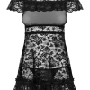 Obsessive Flores - květinový babydoll s tangy (černý)