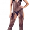 NO: XQSE - neck strap, striped, open overall with thong - black (S-L)
