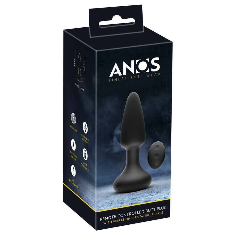Levně Anos - cordless, radio, rotating pearl anal cone vibrator (black)