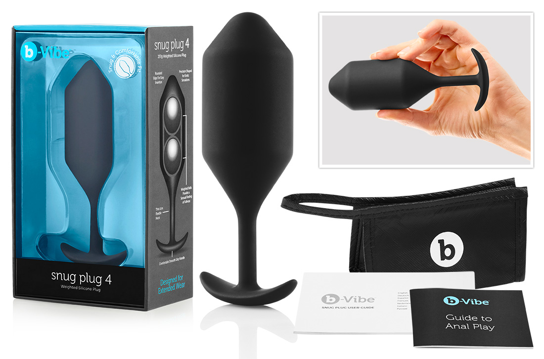 b-vibe Snug Plug 4 - double ball anal dildo (257g) - black