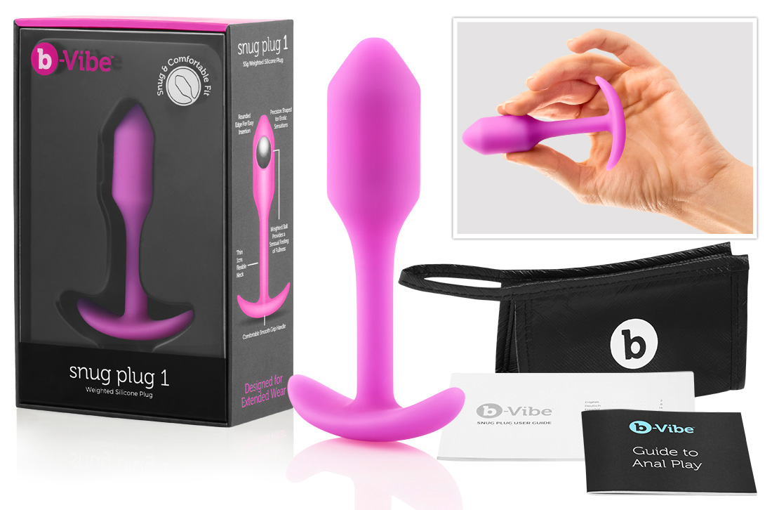 / b-vibe Snug Plug 1 - anální dildo s vnitřní váhou (55g) - růžové