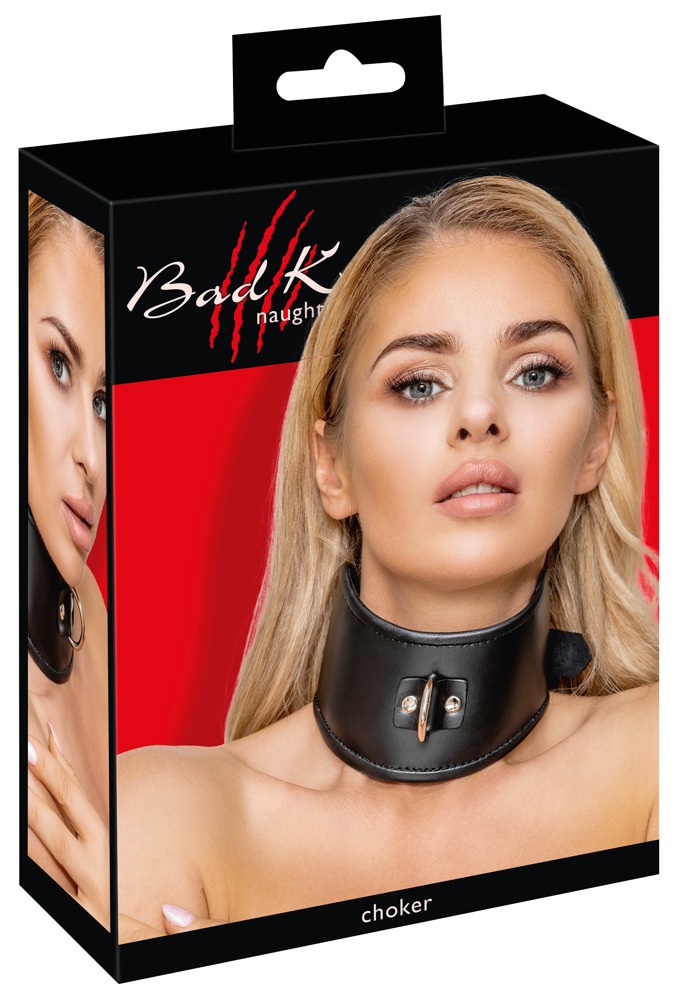 Levně Bad Kitty - leather effect collar with ring (black)