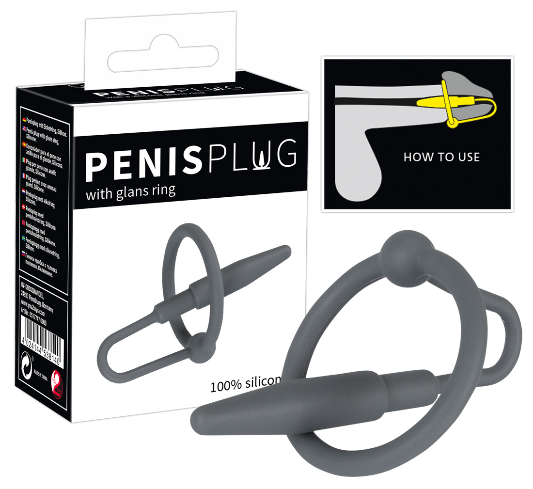 Levně You2Toys Penisplug - silikonový kroužek na penis s kolíkem do močové trubice (šedý)