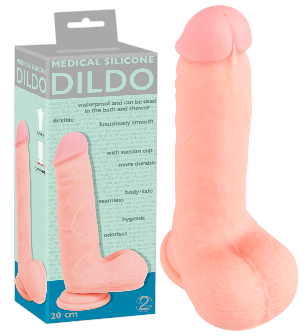 Levně Medical Silicone Dildo - rovné dildo z lékařského silikonu (20 cm) - tělová barva