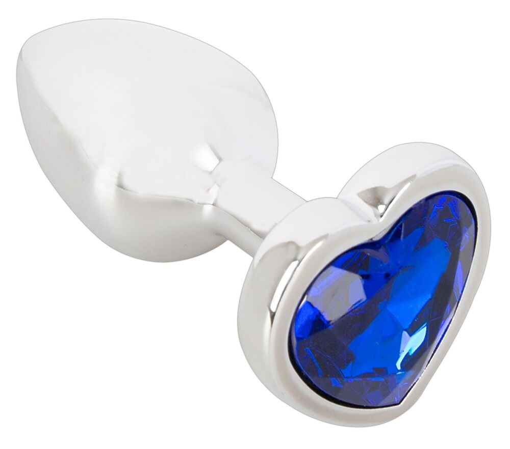 Magic Shiver Butt Plug - kovový anální kolík se srdíčkovým kamenem (stříbrno-modrý)