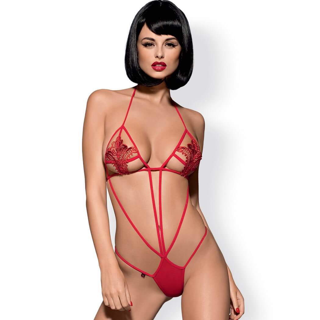 Obsessive Luiza - tulipánové body s popruhy - červené (S/M) Obsessive Luiza - tulipánové body s popruhy - červené (S/M)