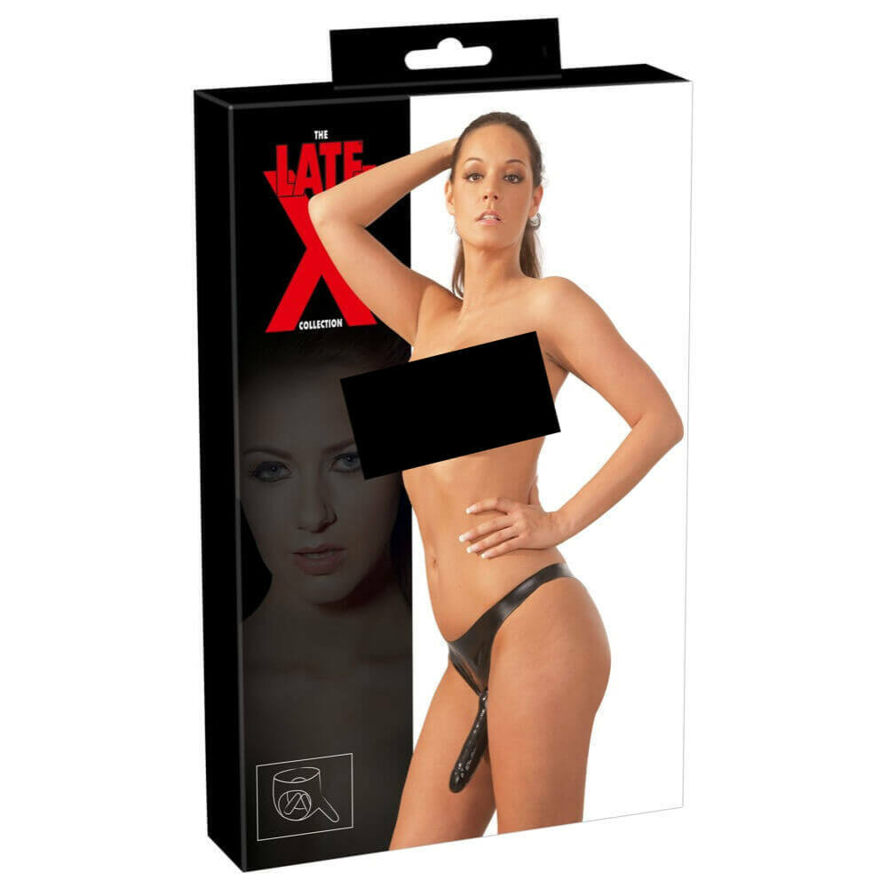 LATEX - spodky s vnějším a 2 vnitřními dildy - černé (S-L) LATEX - spodky s vnějším a 2 vnitřními dildy - černé (S-L)