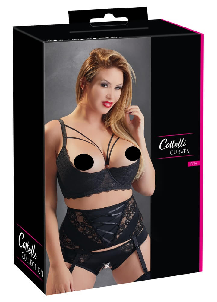 / Cottelli Plus Size - poloviční podprsenka s ramínky a kroužkem (černá)95E / Cottelli Plus Size - poloviční podprsenka s ramínky a kroužkem (černá)95E