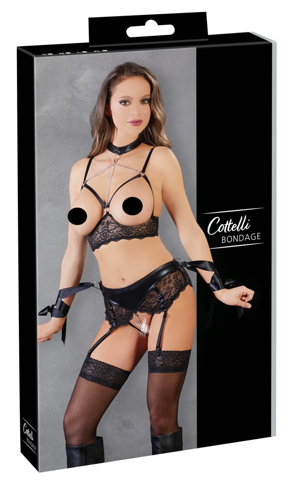 Cottelli Bondage - krajková souprava spodního prádla (5 dílná)XL Cottelli Bondage - krajková souprava spodního prádla (5 dílná)XL