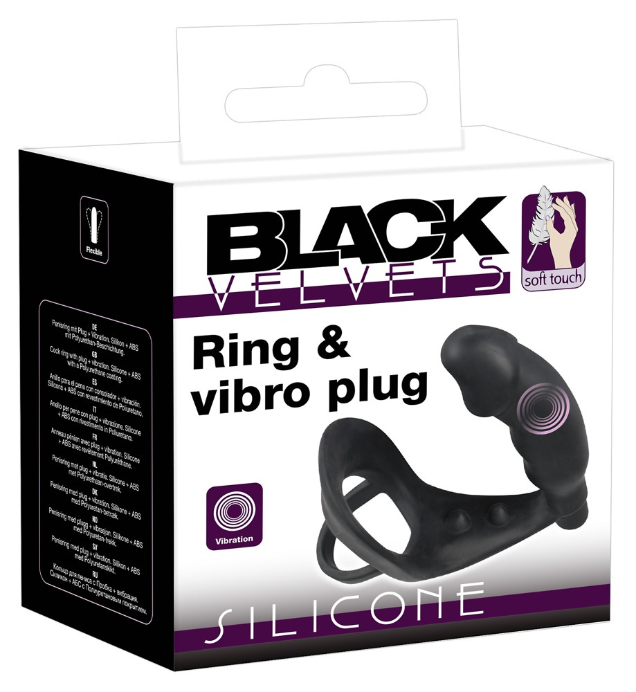 Levně You2Toys Black Velvets Ring& Vibro Plug – krúžok na penis a semenníky s análným vibrátorom (čierny)