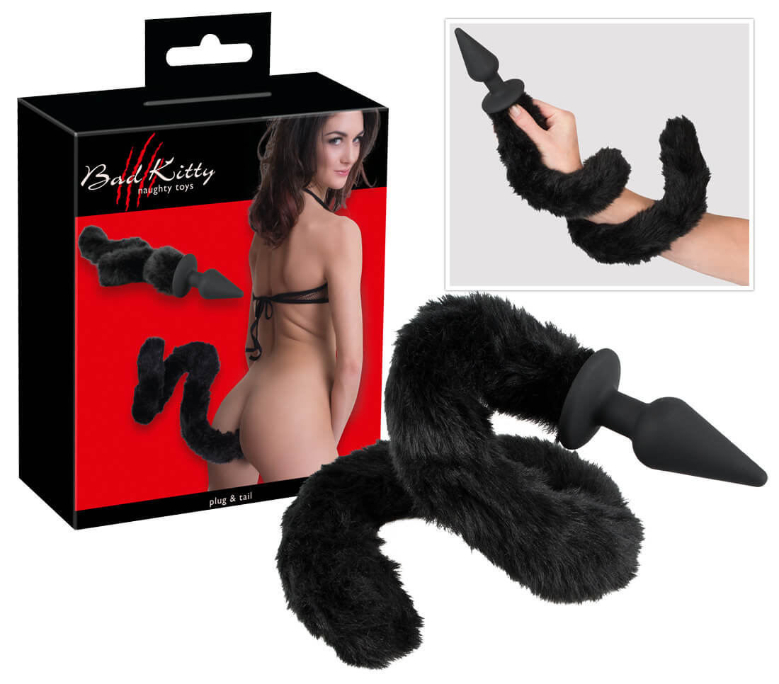 Levně Bad Kitty Plug & Tall - Anální kolík s kočičím ocasem (černý)