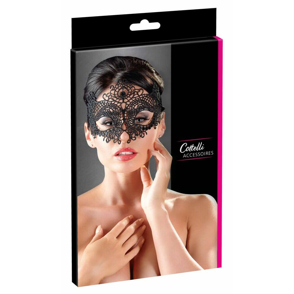 Levně Cottelli - vyšívaná, krajková maska na obličej (černá)