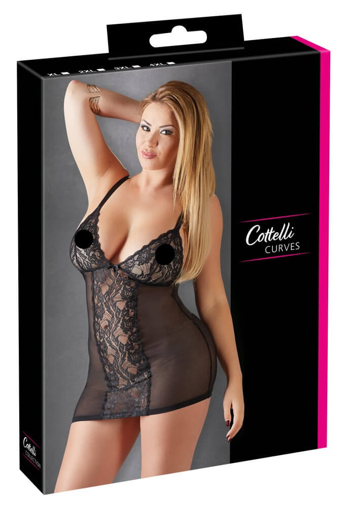 Cottelli Plus Size - průhledné krajkové negližé (černé)XL