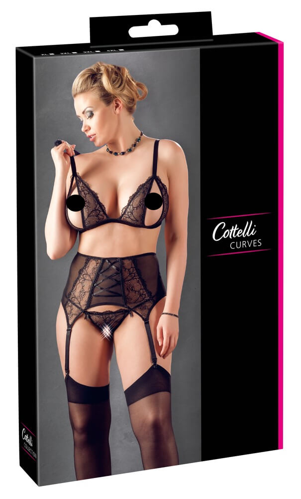 Cottelli Plus Size - krajková trojice spodního prádla (černá)XXXL