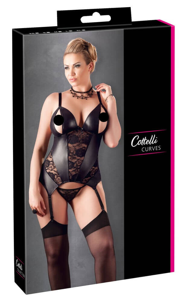 Cottelli - Květinkový dámský top, na plnější postavu (černý)XXL
