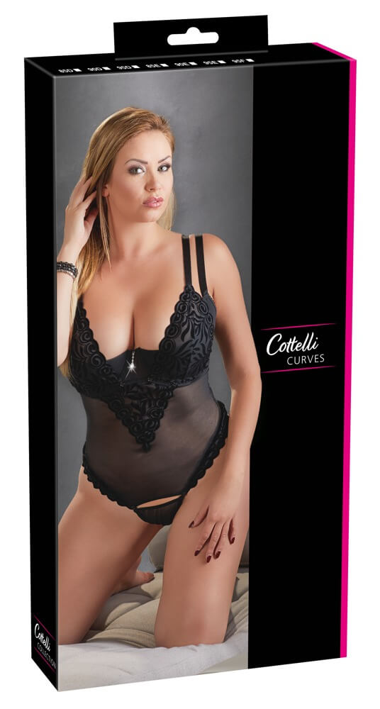 Cottelli Plus Size - sametové variabilní body (černé)85D Cottelli Plus Size - sametové variabilní body (černé)85D