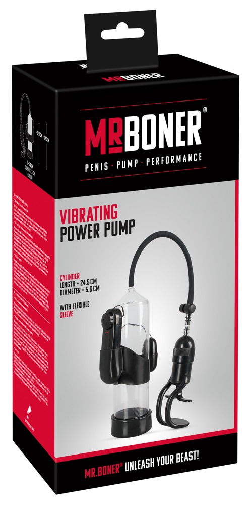 Levně Mister Boner Vibrating - vibrační pumpa na penis (průhledná-černá)