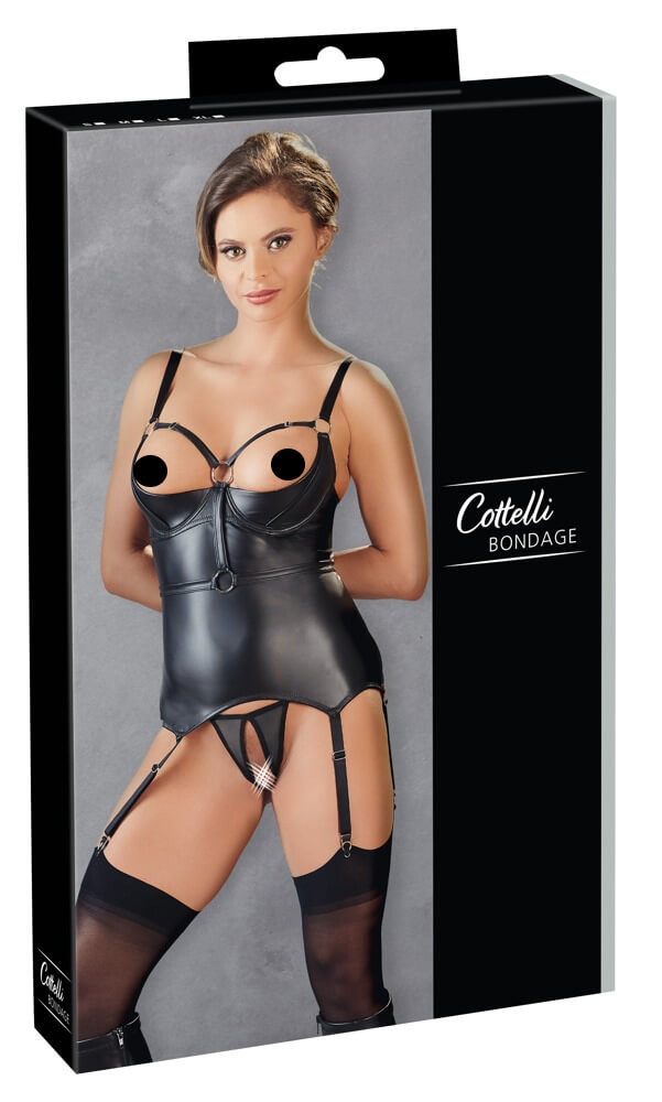 Cottelli Bondage - shiny bra top with hand restraints (black)XL Cottelli Bondage - shiny bra top with hand restraints (black)XL