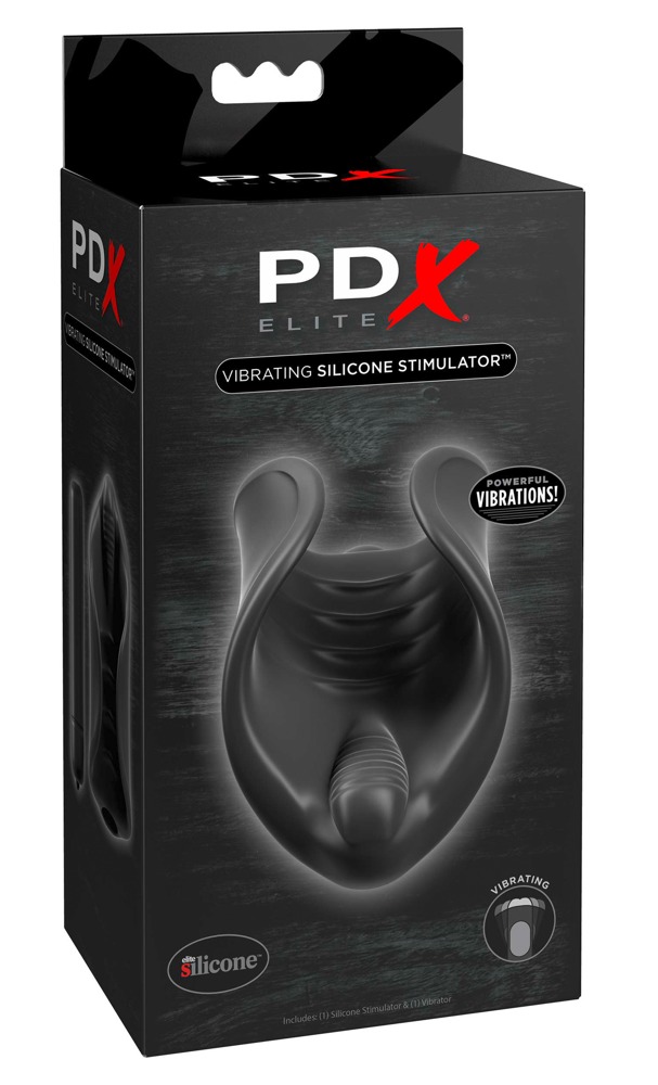 Levně PDX Elite - silikonový vibrátor na penis (černý)