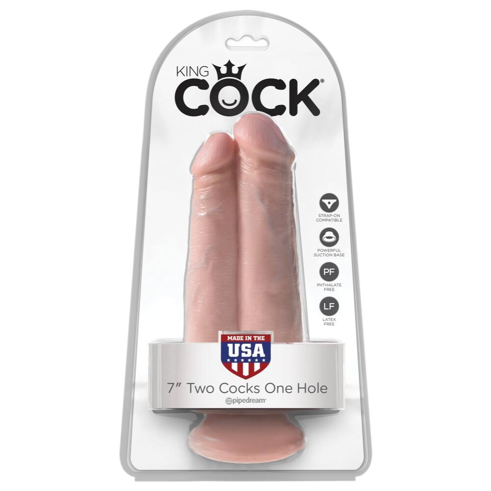King Cock 7 - dvě dilda do jednoho otvoru (tělová barva)