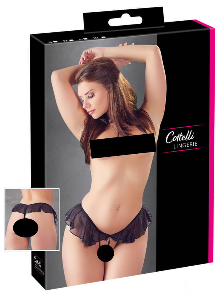 Cottelli - otevřené tanga s perličkami (černé)XL