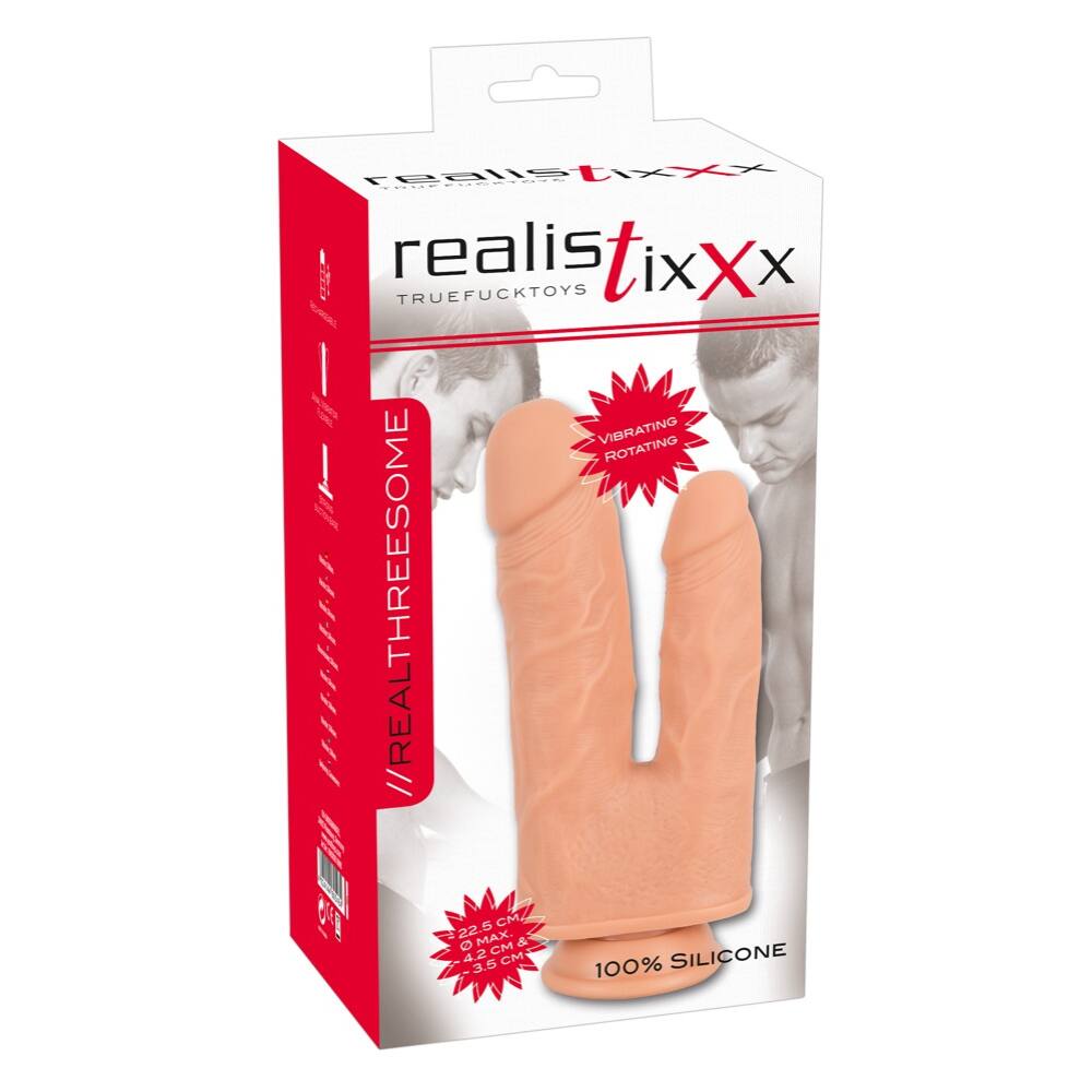 realistixxx Threesome - nabíjecí realistický rotační vibrátor s přísavkou (22cm)