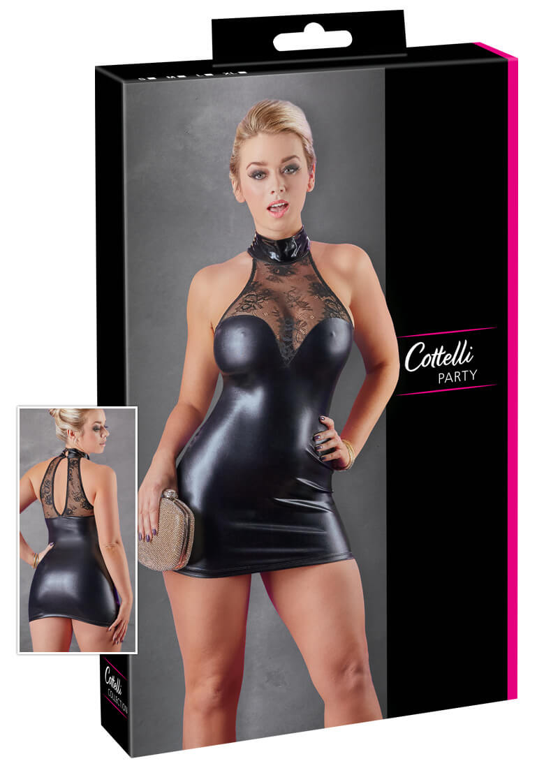 Cottelli - lace, shiny neckline miniruh (black)L Cottelli - lace, shiny neckline miniruh (black)L