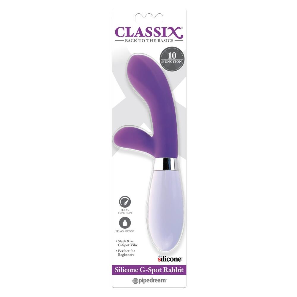Levně Classix Silicone - vodotěsný vibrátor na bod G s ramínkem na klitoris (fialový)