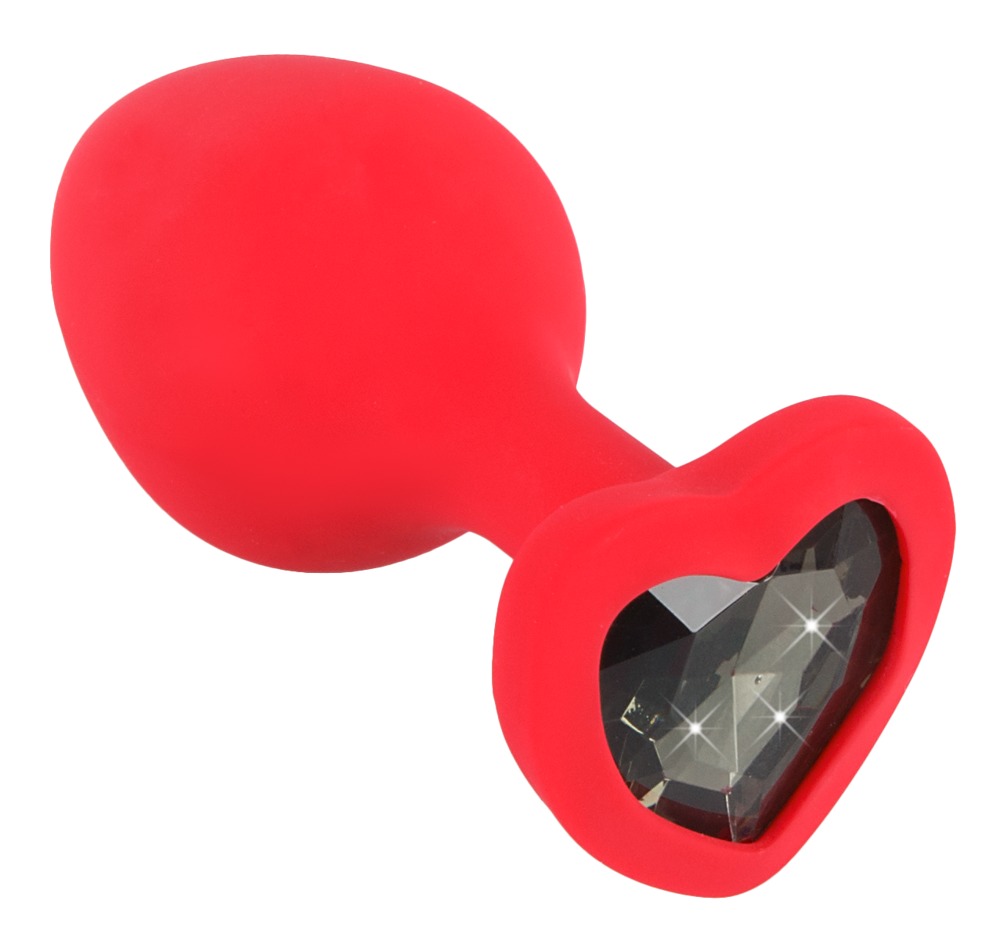 Levně You2Toys Plug Medium - anální dildo s černým kamínkem ve tvaru srdce (červené) - střední