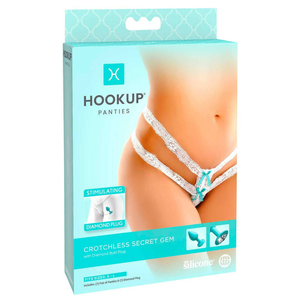 Levně HOOKUP Diamond Plug - lace bottom anal with dildo (white-turquoise)XL-XXL