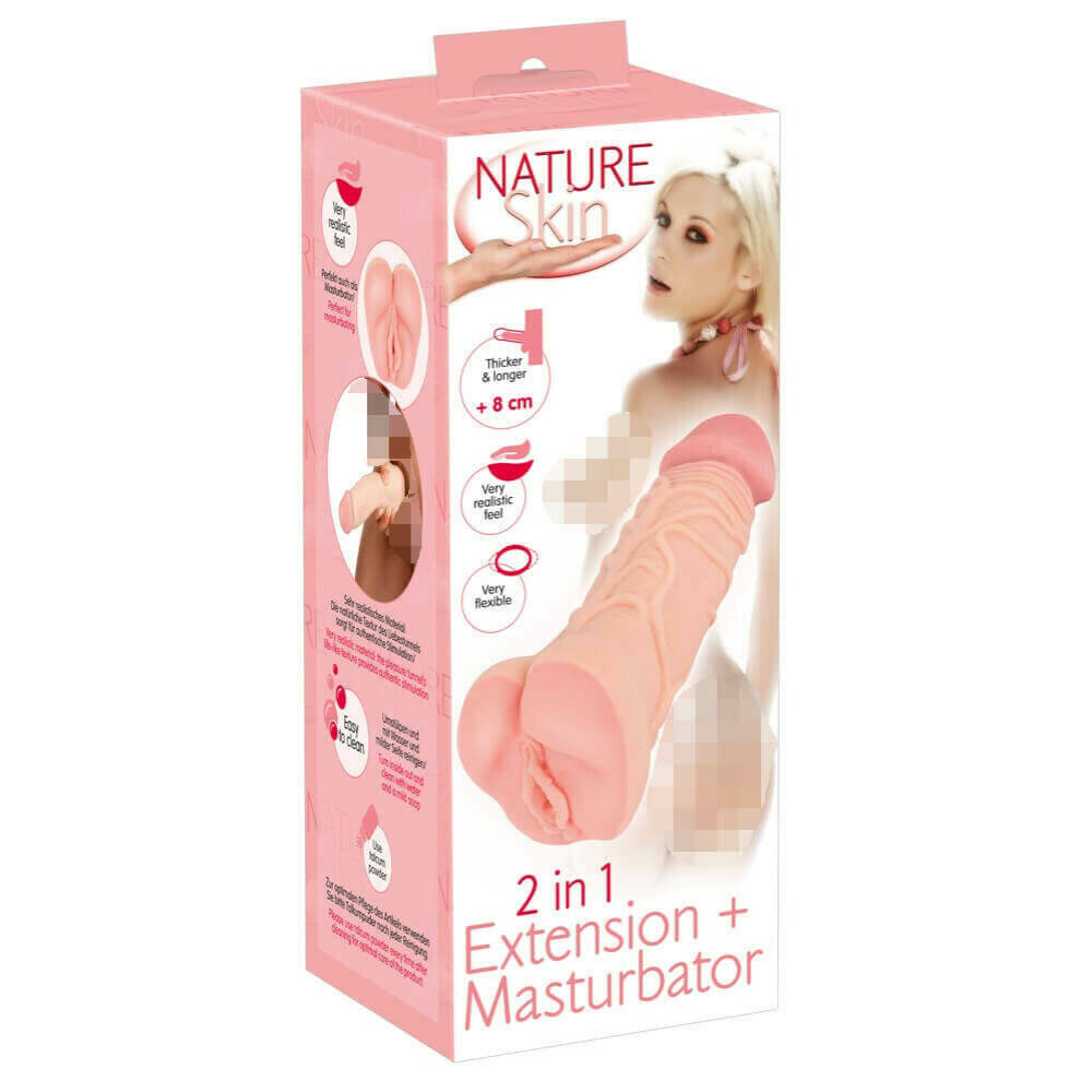 Levně Nature Skin 2 in 1 Extension + Masturbator, realistický masturbátor a návlek na penis
